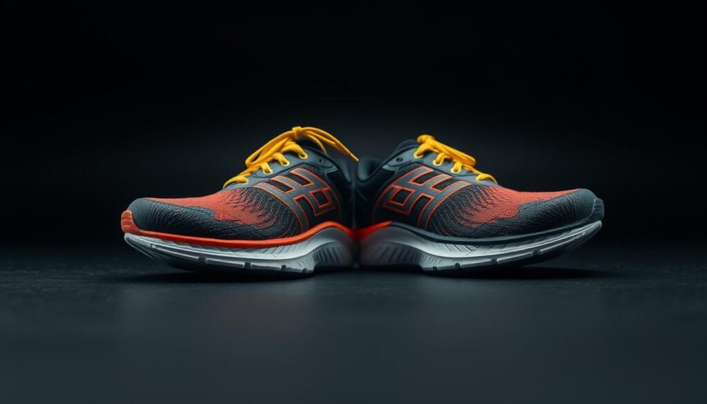 A pair of high-quality Olympikus running shoes resting on a sleek black background. The shoes are captured in a well-lit, studio-style setting, showcasing their intricate design and vibrant color scheme. The camera angle provides a clean, front-facing view, allowing the viewer to appreciate the craftsmanship and attention to detail. The shoes appear to be freshly cleaned and polished, with a slight reflection visible on the surface. The overall composition exudes a sense of professionalism and elegance, perfectly complementing the introduction to Olympikus running shoes. A pair of high-quality Olympikus running shoes resting on a sleek black background. The shoes are captured in a well-lit, studio-style setting, showcasing their intricate design and vibrant color scheme. The camera angle provides a clean, front-facing view, allowing the viewer to appreciate the craftsmanship and attention to detail. The shoes appear to be freshly cleaned and polished, with a slight reflection visible on the surface. The overall composition exudes a sense of professionalism and elegance, perfectly complementing the introduction to Olympikus running shoes.