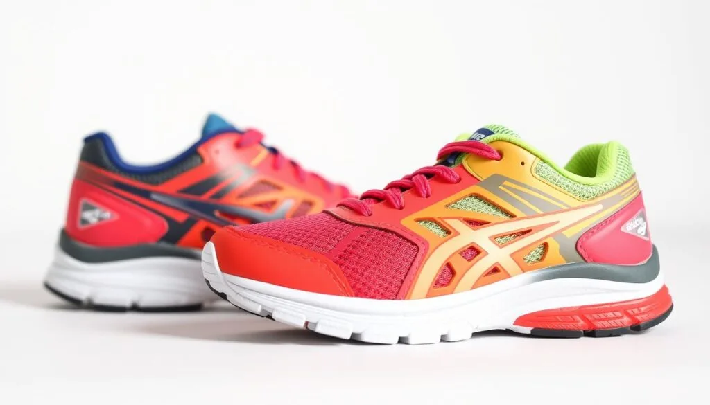 Tênis de corrida infantil unissex com design moderno e confortável. Featuring a sleek, lightweight silhouette in vibrant colors, perfect for active young adventurers. Breathable mesh uppers and cushioned soles provide optimal support and traction for all-day wear. Subtle branding of "Blog do Tênis" on the side panels. Captured in a well-lit studio setting, the shoes are presented against a clean, neutral background to showcase their dynamic lines and appealing aesthetic. An essential item for the active child, ready to tackle any terrain with style and comfort.