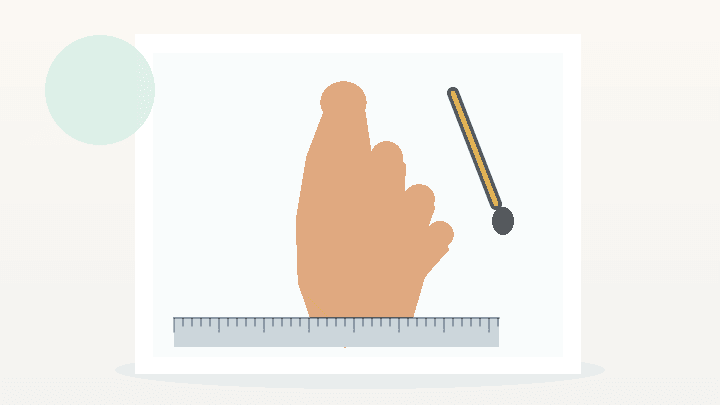 Ilustração do contorno do pé sobre papel com régua para medir o comprimento